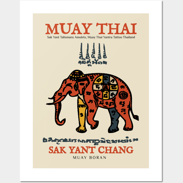 Vintage Muay Thai Tattoo Elephant Wall Art by KewaleeTee